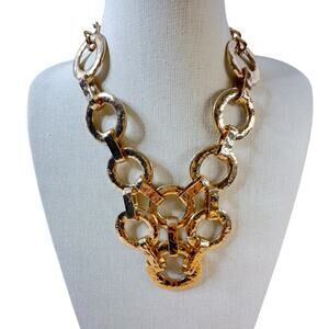 Chunky Necklace Collar Gold Tone Bib Statement Y Drop Adjust 17" - 20"